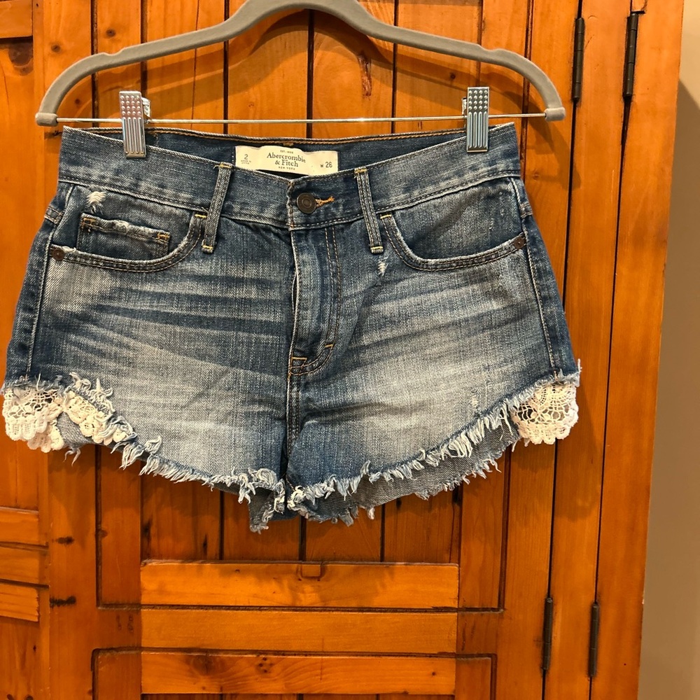 Abercrombie & Fitch Blue Jean Shorts with Lace